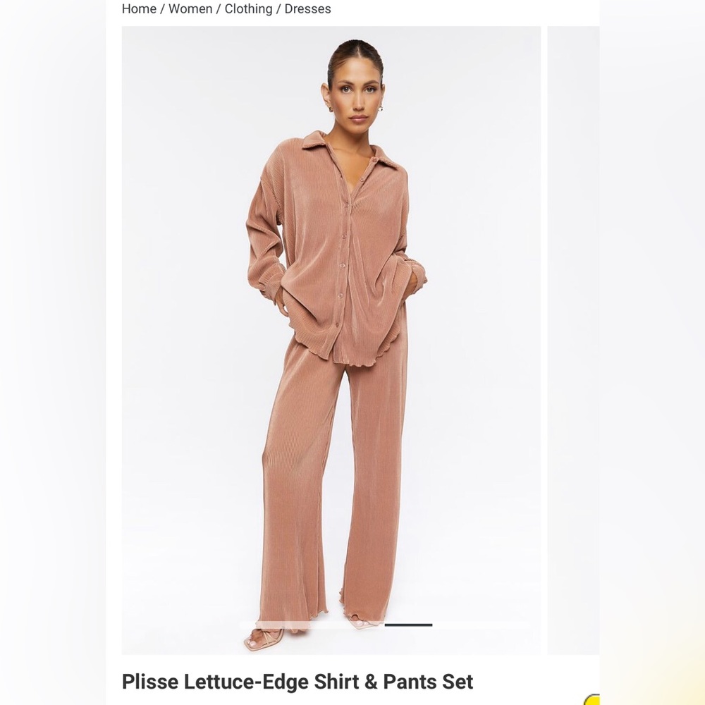PLISSE LETTUCE EDGE shirt & pants SET